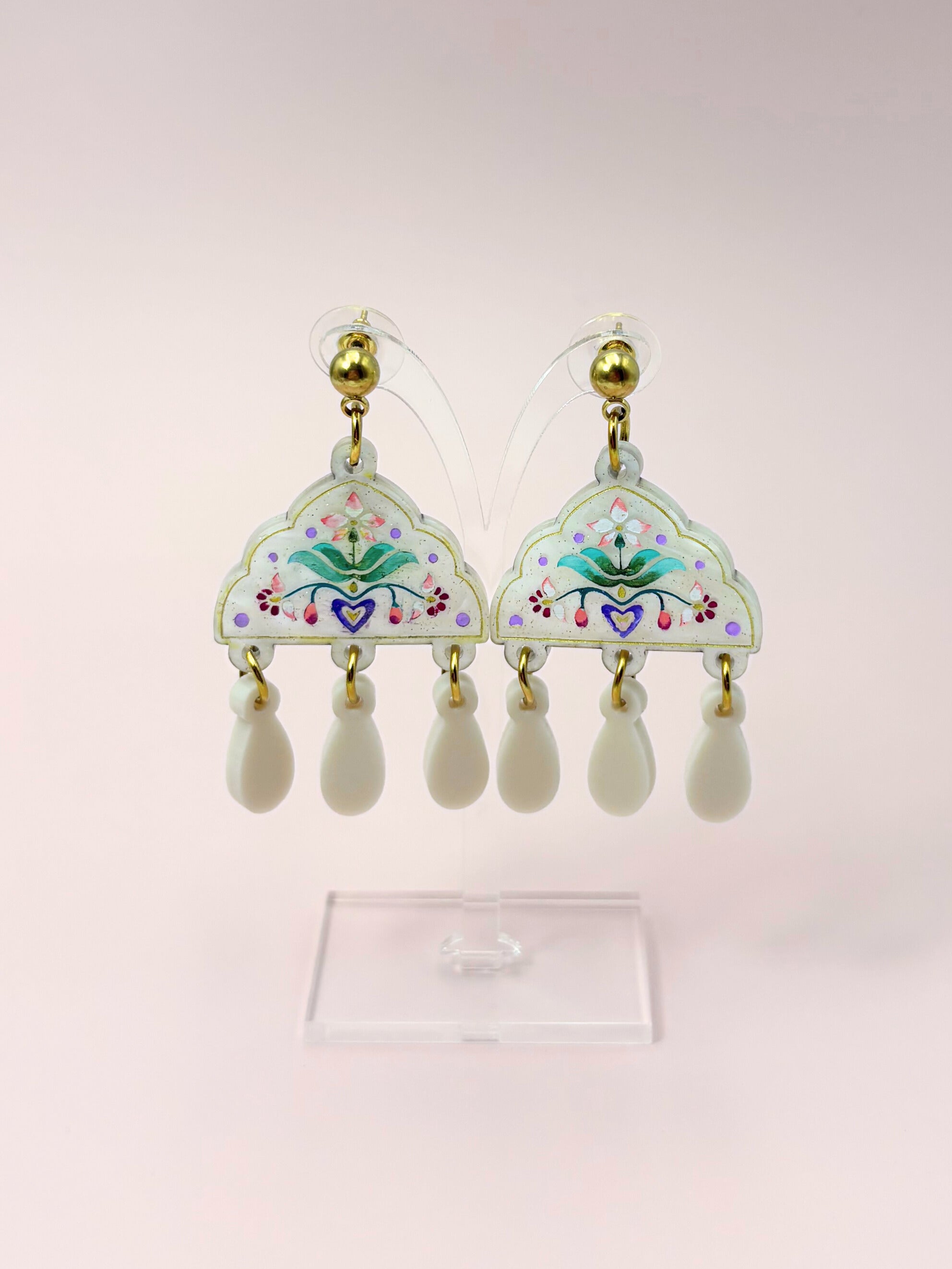 Inner Bloom Dangles - Ivory, Champagne & Gold Acrylic Earrings | Isla & Marigold