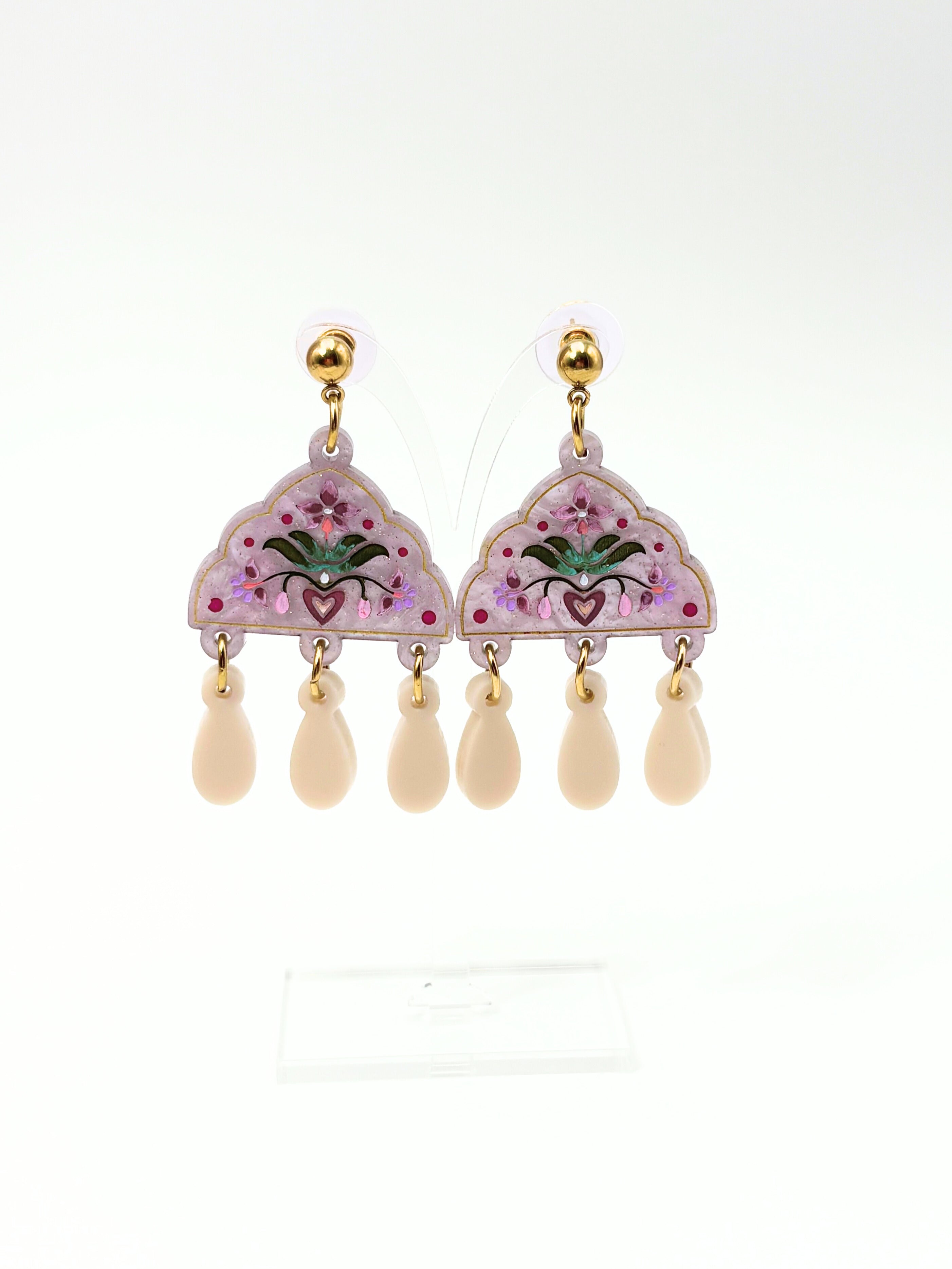 Inner Bloom Dangles - Lilac, Berry & Champagne Acrylic Earrings | Isla & Marigold