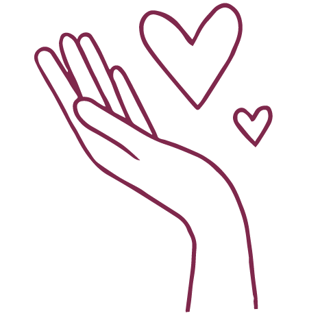 Outline of a hand with a heart above it on a white background