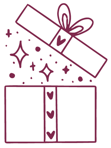 Illustration of an open gift box with stars and hearts on a white background