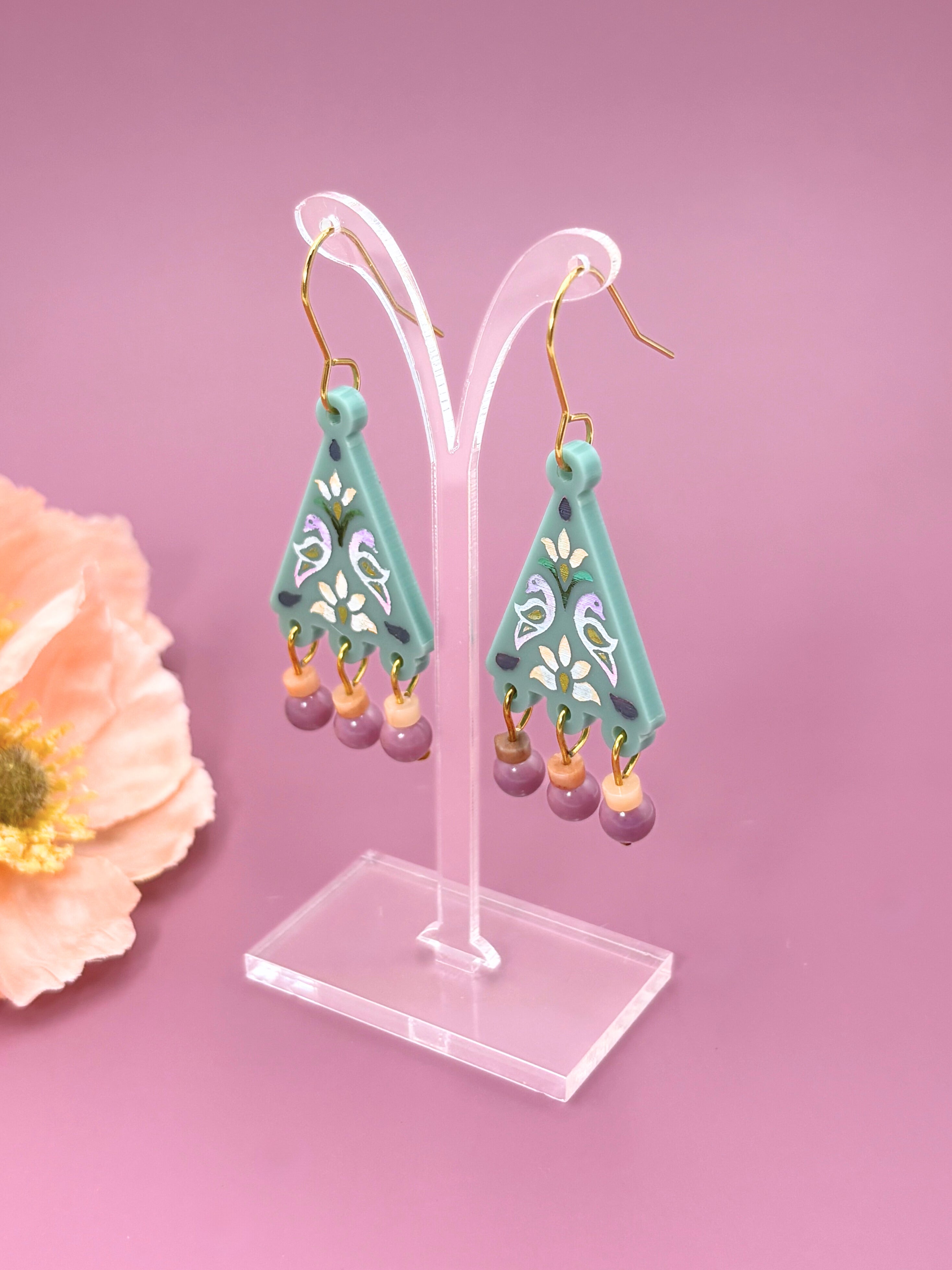 Kindred Spirit Dangles - Sea Green Gold Mulberry Acrylic Earrings | Isla & Marigold