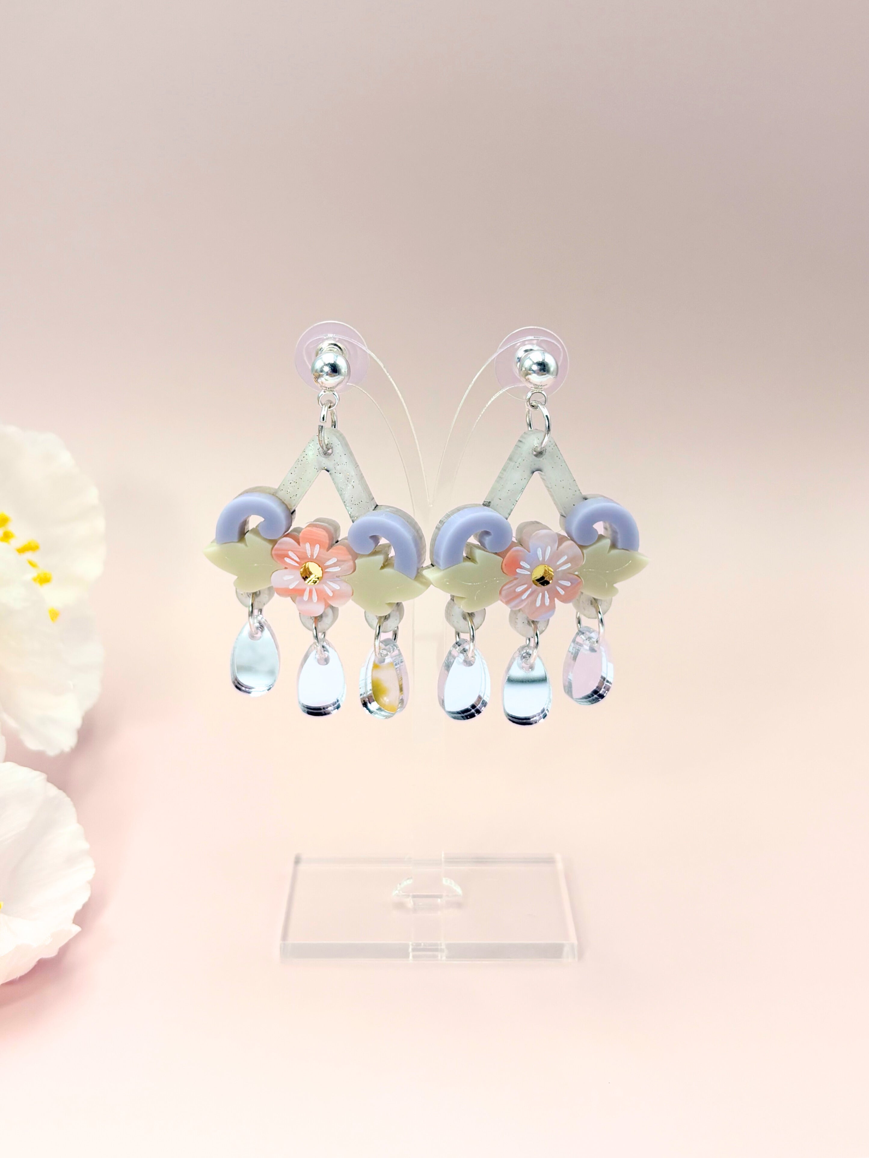 Soulflower Cascade - Lilac, Peach & Silver Acrylic Earrings | Isla & Marigold