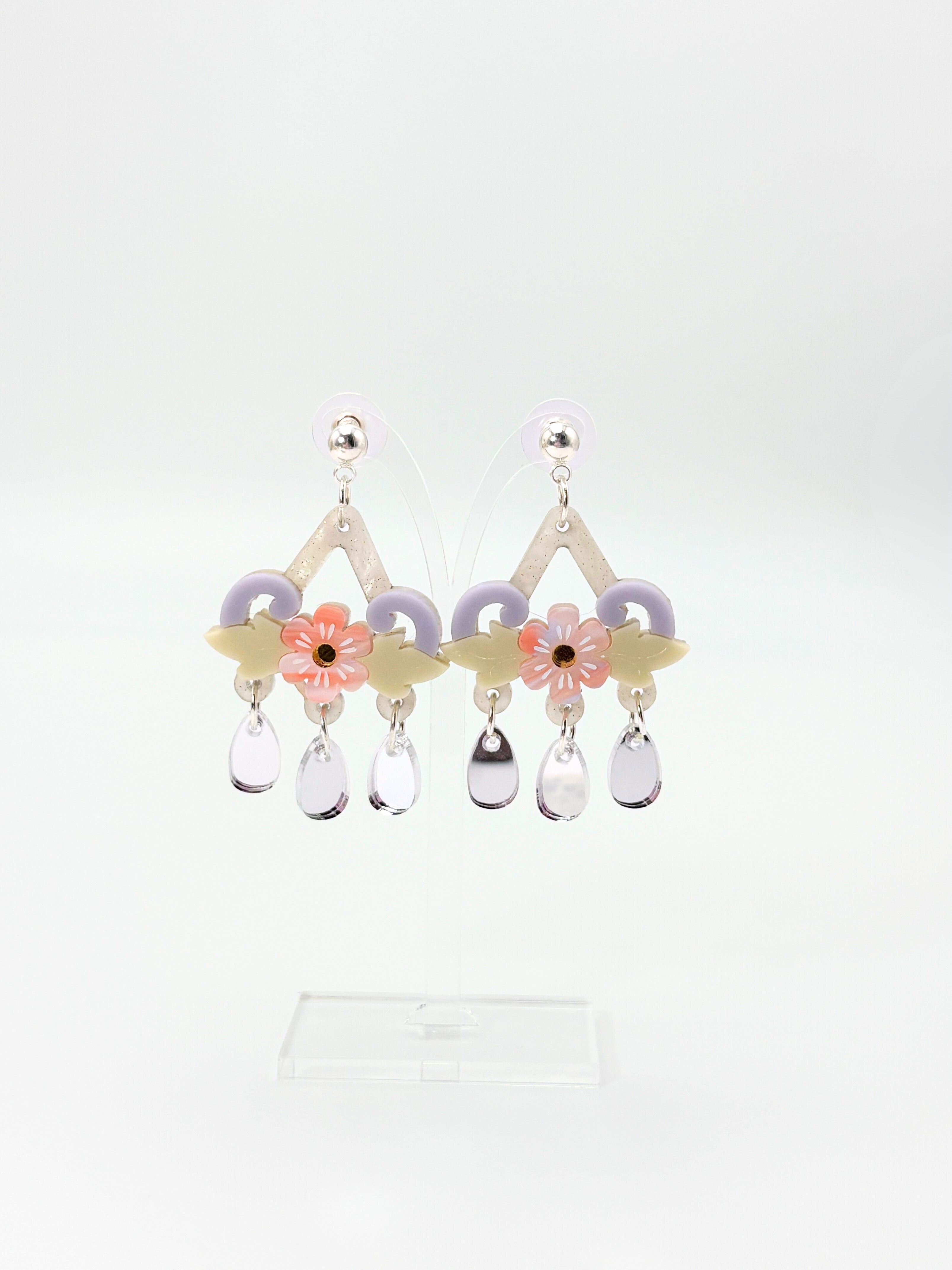 Soulflower Cascade - Lilac, Peach & Silver Acrylic Earrings | Isla & Marigold