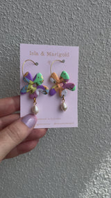 Handmade Earrings- Rainbow Flower Pearl Hoop