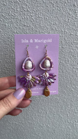 Handmade Earrings- Dusty Purple Daisy Drop