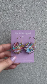 Handmade Earrings- Rainbow Flower Hoop