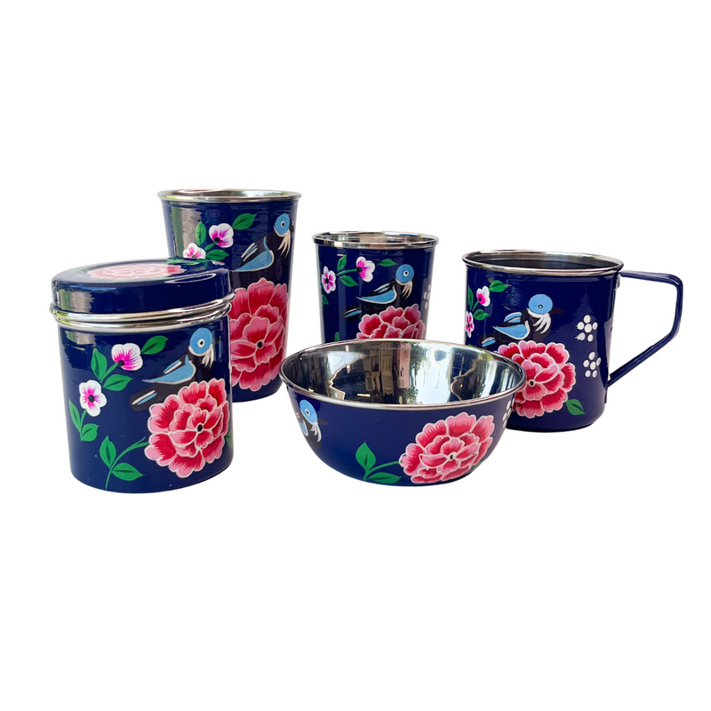Hand Painted Enamelware- Small Canister Dark Blue